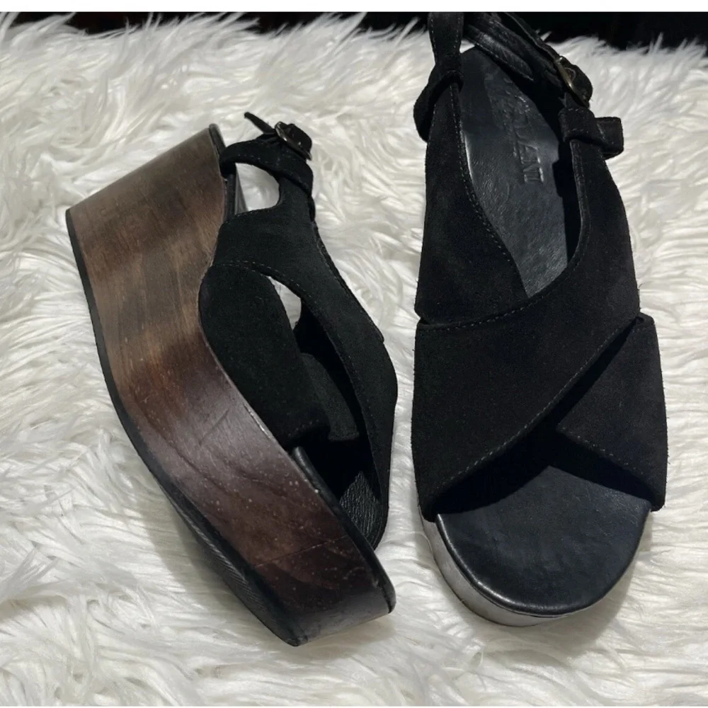 Cordani Josie Black Suede Leather Wedge Platform Sandals